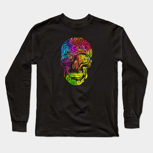 Swirly Skull (color) Long Sleeve T-Shirt by VectorInk